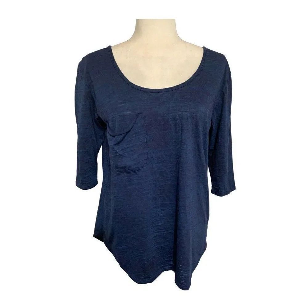 nation LTD womens solid navy blue short sleeve top t shirt one size
